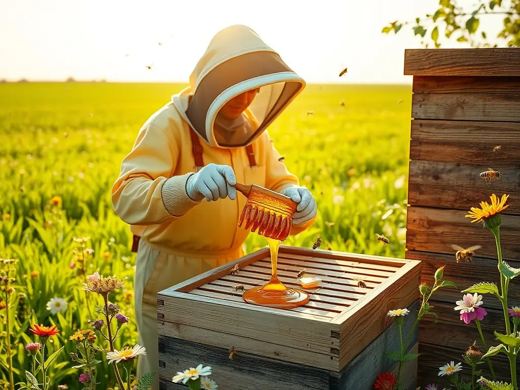 A professional beekeeper carefully removing a honeycomb from a residential wall, showcasing the precision and care involved in structural hive removal.