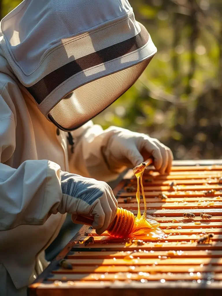 An image of a technician extracting honey from a honeycomb, demonstrating APA BEE REMOVAL's ability to safely remove and handle honey during the removal process.